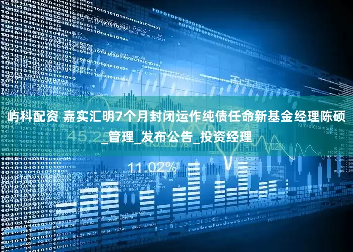 屿科配资 嘉实汇明7个月封闭运作纯债任命新基金经理陈硕_管理_发布公告_投资经理